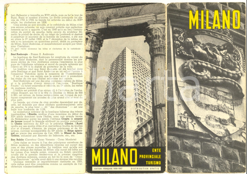 Materiale pubblicitario d’epoca 1957 MILANO Ente Provinciale Tursimo  Pieghevole ILLUSTRATO ed. francese 1
