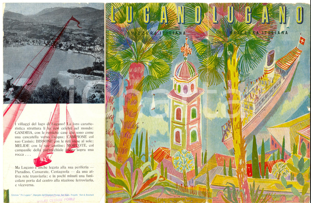 Materiale pubblicitario d’epoca 1960 ca LUGANO CH SVIZZERA ITALIANA Pieghevole ILLUSTRATO 1