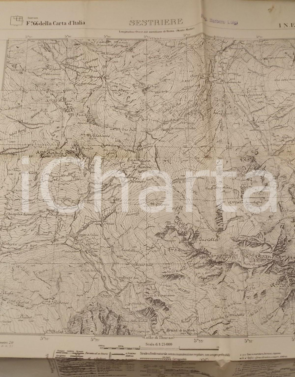 Mappa, planimetria storica 1940 ca Istituto Geografico Militare CARTA D ITALIA  SESTRIERE Mappa 50x50 cm 1