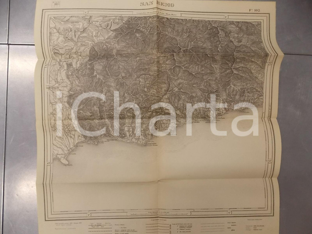 Mappa, planimetria storica 1898 Istituto Geografico Militare CARTA D ITALIA  SANREMO Mappa 45x45 cm 1