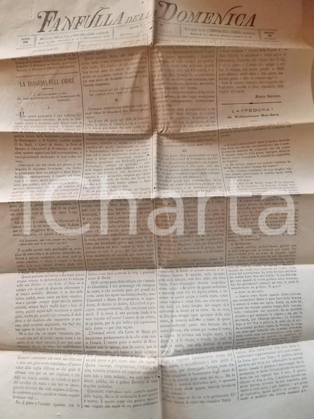 Giornale, rivista storica 1883 FANFULLA DELLA DOMENICA La Fedora di SARDOU Giornale anno V nÂ° 15 1