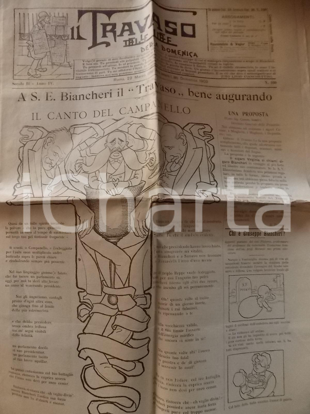Giornale, rivista storica 1903 IL TRAVASO DELLE IDEE Canto del campanello  A BIANCHERI Anno IV nÂ° 160 1
