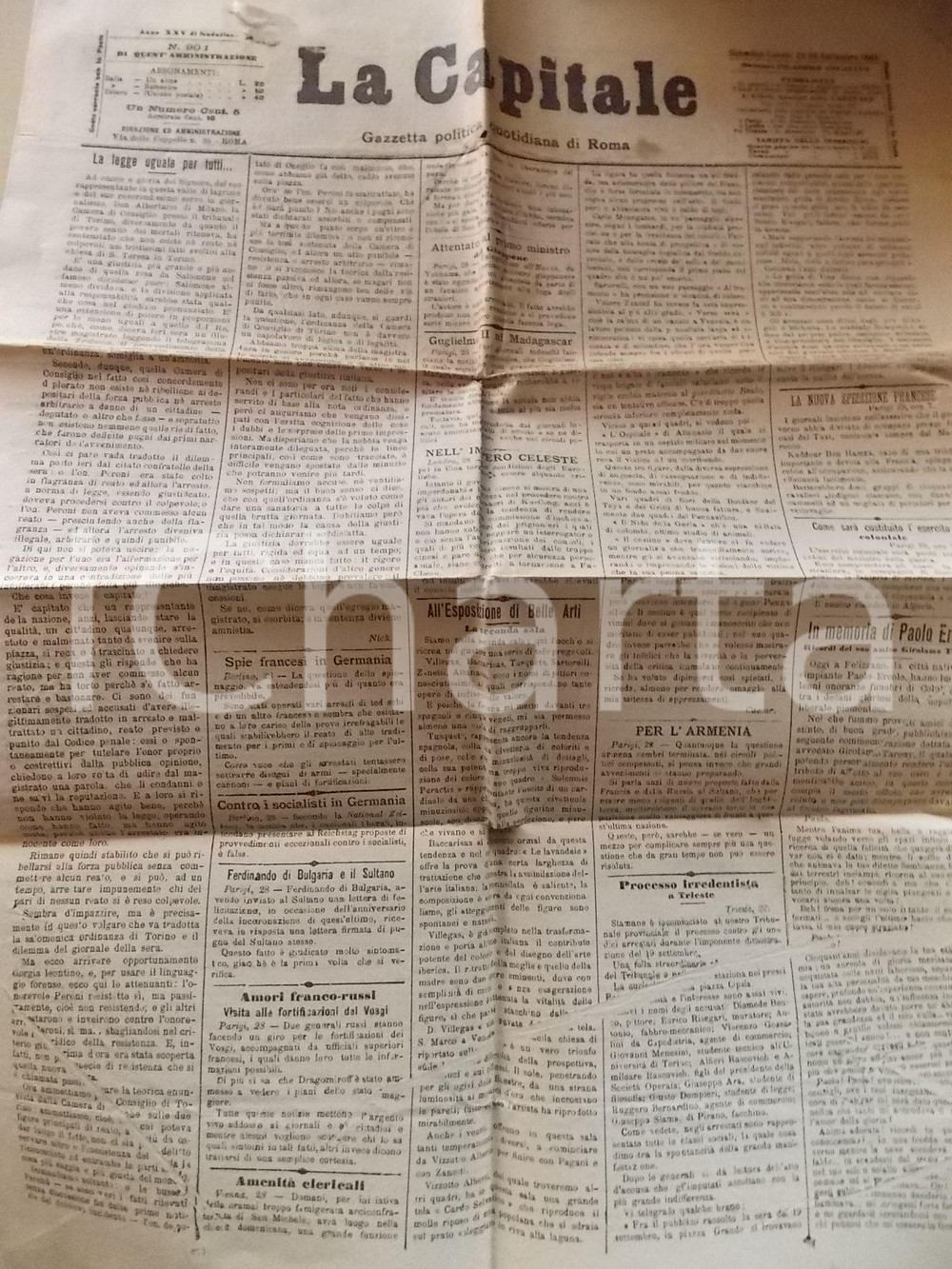 Giornale, rivista storica 1895 LA CAPITALE Sentenza contro l on. Giacomo PERONI Gazzetta di Roma 1