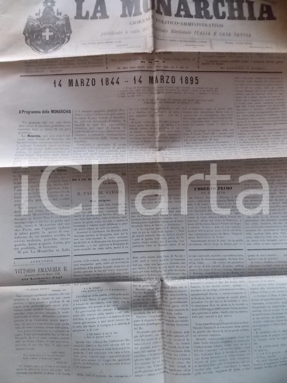 Giornale, rivista storica 1895 ROMA LA MONARCHIA Programma del giornale Anno I NUMERO SAGGIO RARO 1