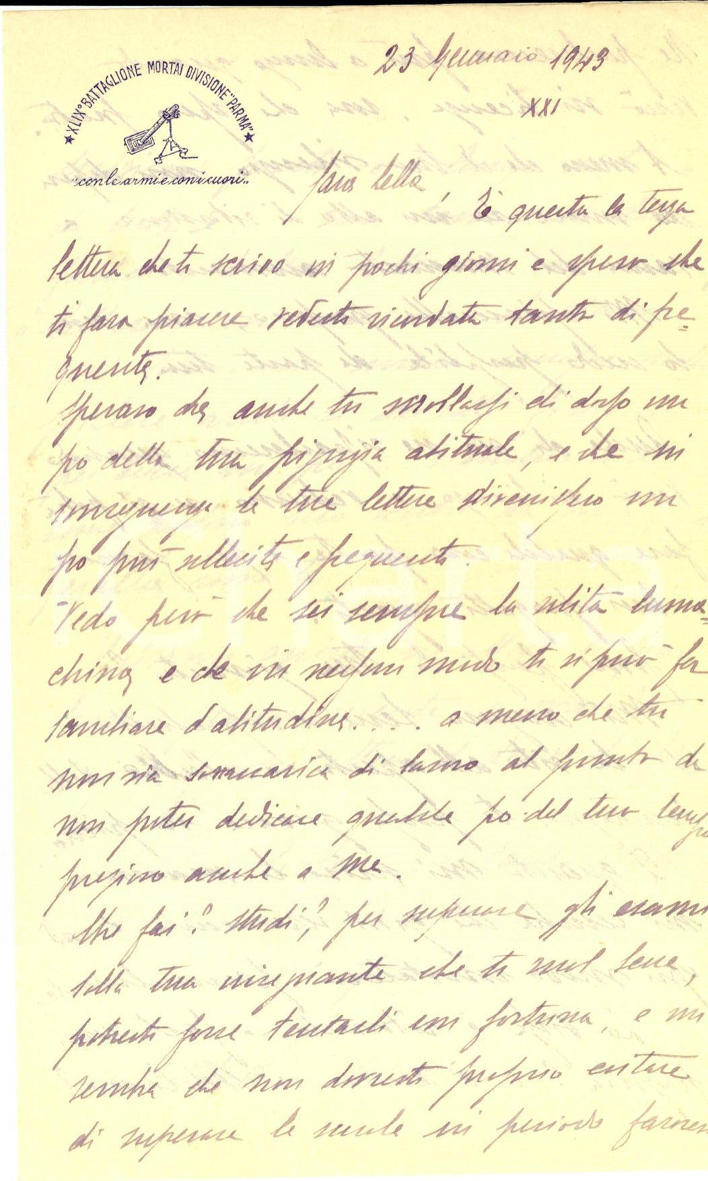 Documento originale, autentico 1943 ALBANIA WW2 DIVISIONE PARMA Edmondo ZANCHI sprona la figlia negli studi 1