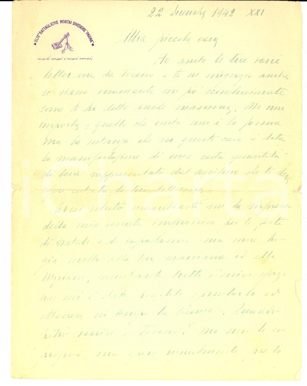 Documento originale, autentico 1943 ALBANIA WW2 DIVISIONE PARMA Edmondo ZANCHI costretto al fronte a Natale 1