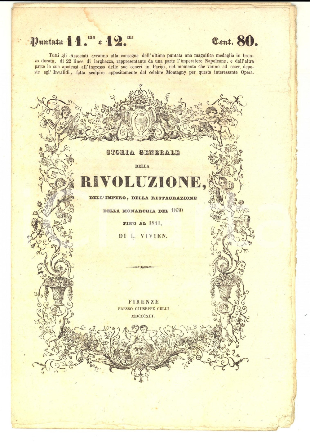 Libro, pubblicazione d epoca 1841 VIVIEN Storia generale della Rivoluzione Ed. CELLI FIRENZE Puntata 1112 1