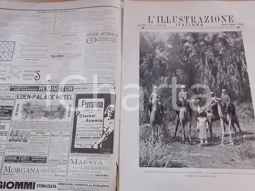Giornale, rivista storica 1901 L ILLUSTRAZIONE ITALIANA Governatore MARTINI in Eritrea Sovracoperta nÂ°28 1