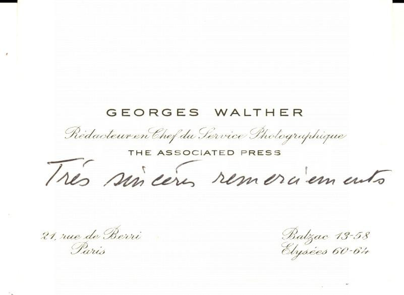 Oggetto da collezione cartaceo 1960 ca PARIS ASSOCIATED PRESS Biglietto da visita Georges WALTHER Autografo 1