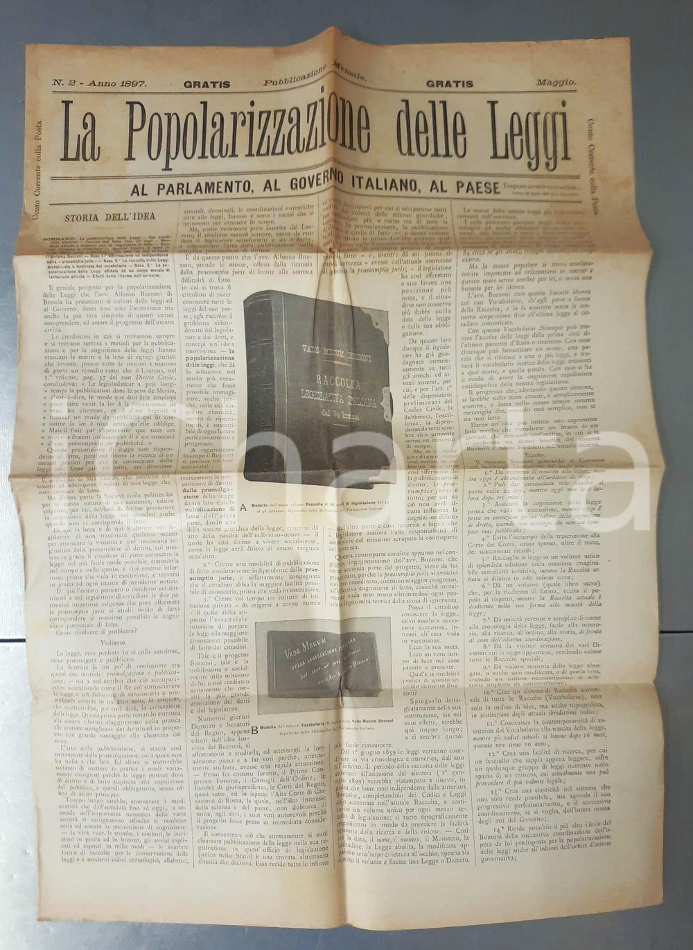 Giornale, rivista storica 1897 LA POPOLARIZZAZIONE DELLE LEGGI Vademecum BUZZONI Giornale mensile n° 2 1