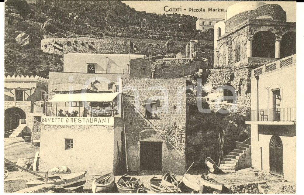 Cartolina originale da collezione 1920 ca CAPRI NA Piccola Marina con BUVETTE & RESTAURANT Cartolina FP 1