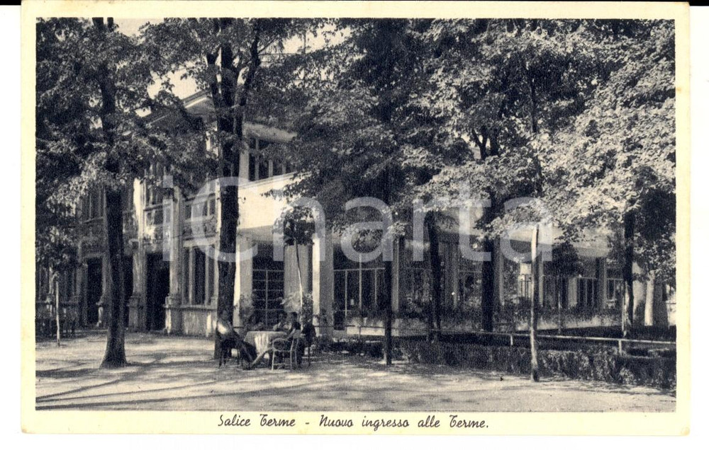 Cartolina originale da collezione 1944 SALICE TERME PV Nuovo ingresso alle terme Cartolina ANIMATA FP VG 1