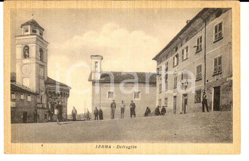 Cartolina originale da collezione 1930 ca LERMA AL Veduta della piazza con la chiesa Cartolina ANIMATA FP NV 1