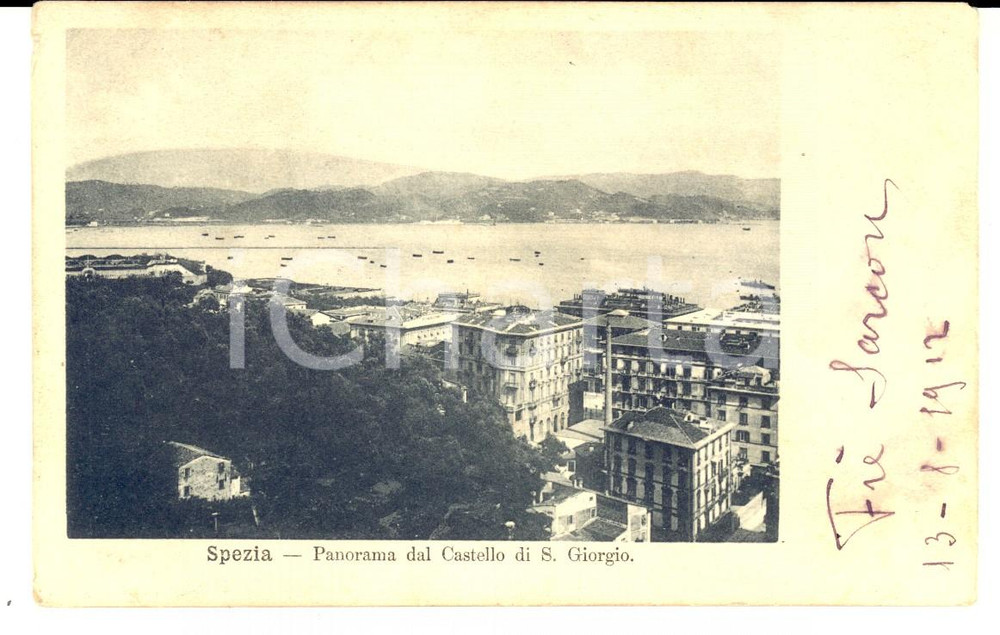 Cartolina originale da collezione 1912 LA SPEZIA Panorama dal castello di SAN GIORGIO Cartolina postale FP VG 1