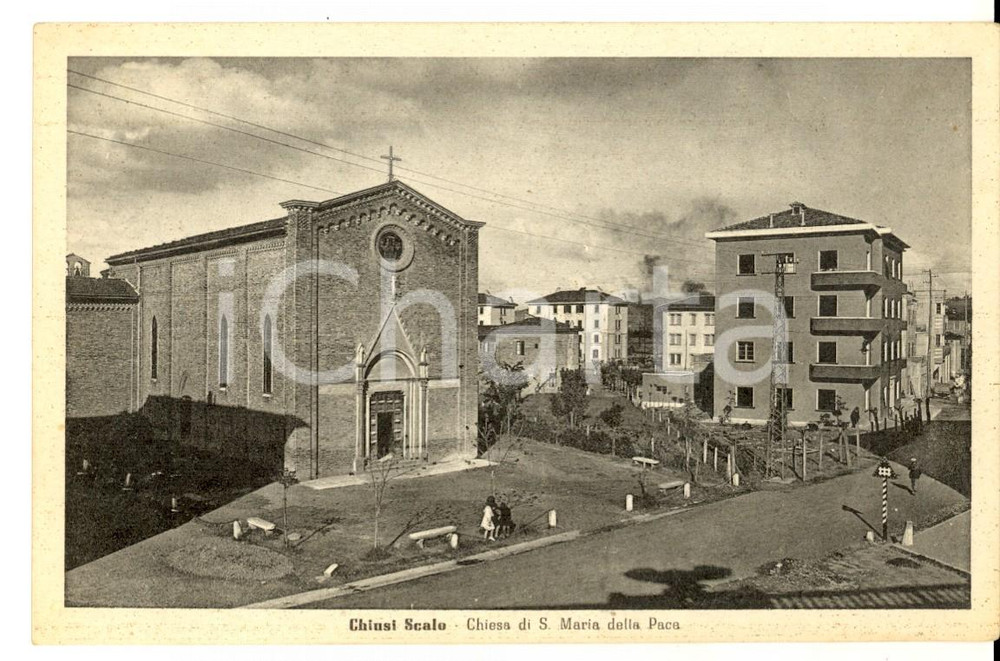 Cartolina originale da collezione 1943 CHIUSI SCALO SI Chiesa SANTA  MARIA DELLA PACE Cartolina ANIMATA bambini 1