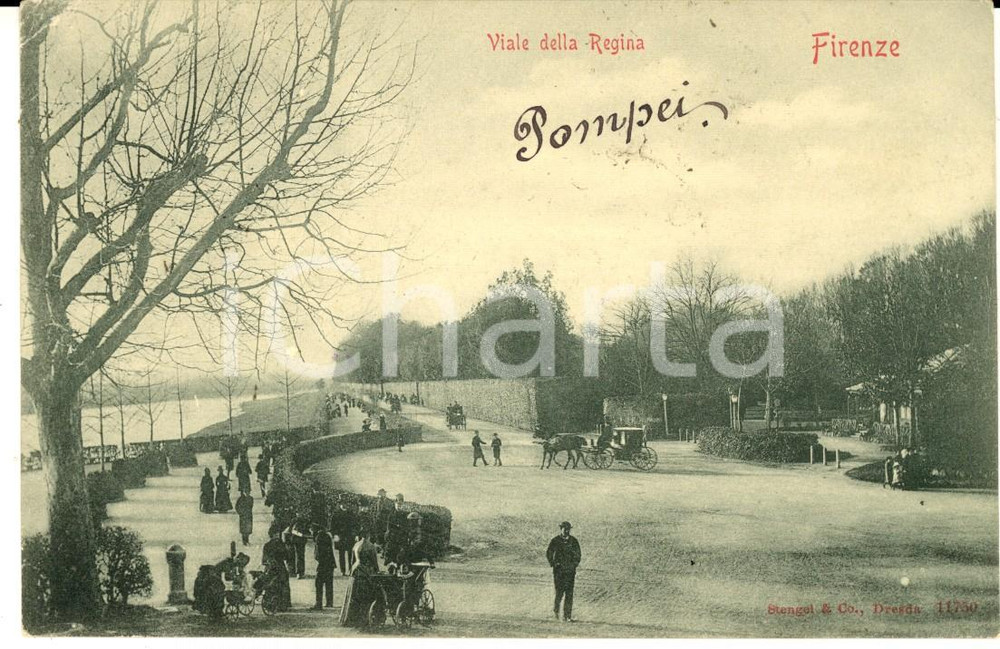 1904 FIRENZE Viale della Regina *Cartolina ANIMATISSIMA carrozze FP VG