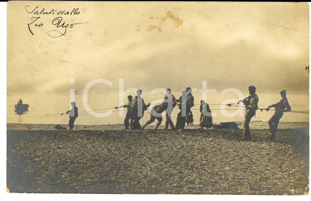 Cartolina originale da collezione 1903 COSTUMI ITALIA Scena di pesca con la sciabica Cartolina VINTAGE FP 1