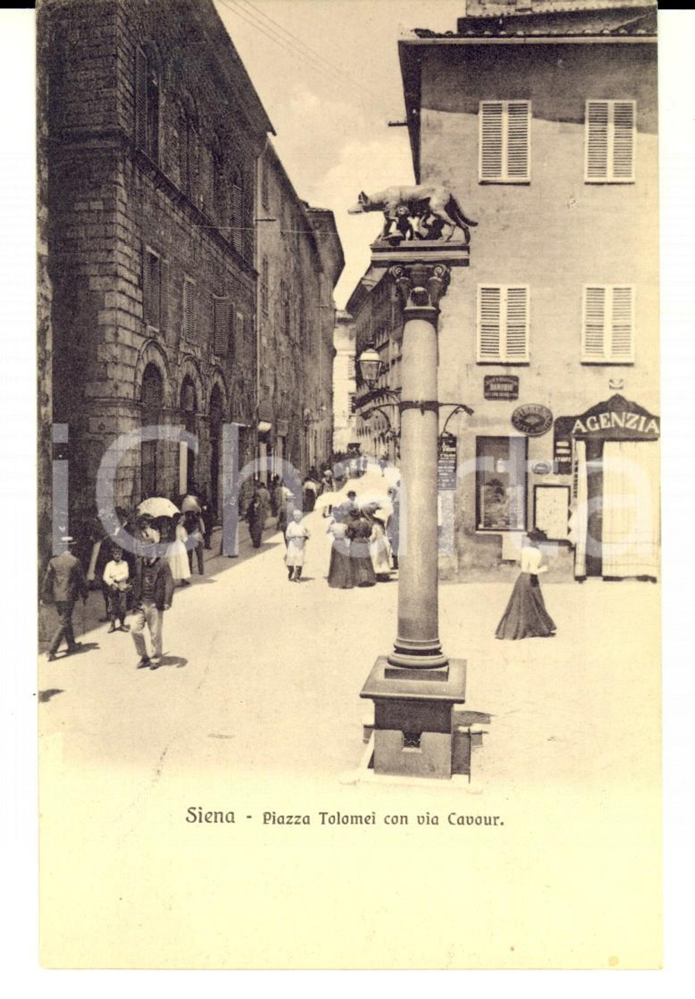 Cartolina originale da collezione 1910 ca SIENA Piazza TOLOMEI con via CAVOUR Cartolina ANIMATISSIMA FP NV 1