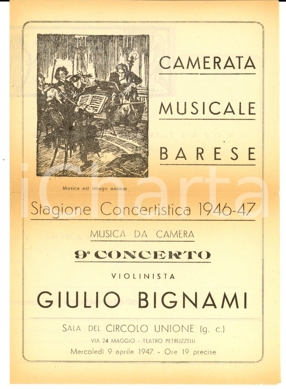 Materiale pubblicitario d’epoca 1947 BARI Camerata Musicale Barese  Concerto Giulio BIGNAMI Programma 1