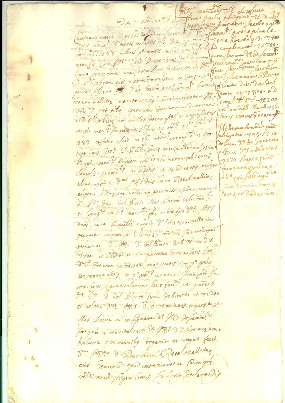1594 PALERMO Contratto soggiogazione barone Jacopo Antonio SAMMANIATI 14 pp.