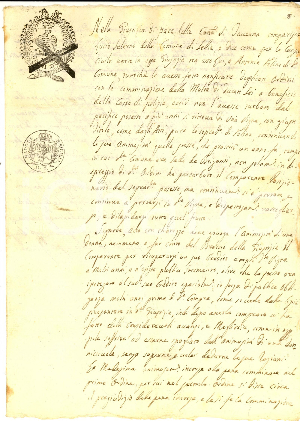 Documento originale, autentico 1810 SELLIA Lucio SALERNO contro Antonia FOLINO per vigna devastata dai briganti 1