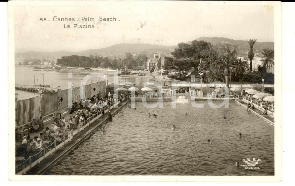 Cartolina originale da collezione 1934 CANNES FRANCE Piscine PALM BEACH Carte postale ANIMEE ed. MUNIER 1