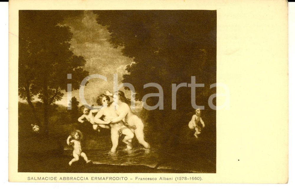 Cartolina originale da collezione 1920 TORINO GALLERIA SABAUDA  ALBANI Salmacide abbraccia Ermafrodito Cartolina 1