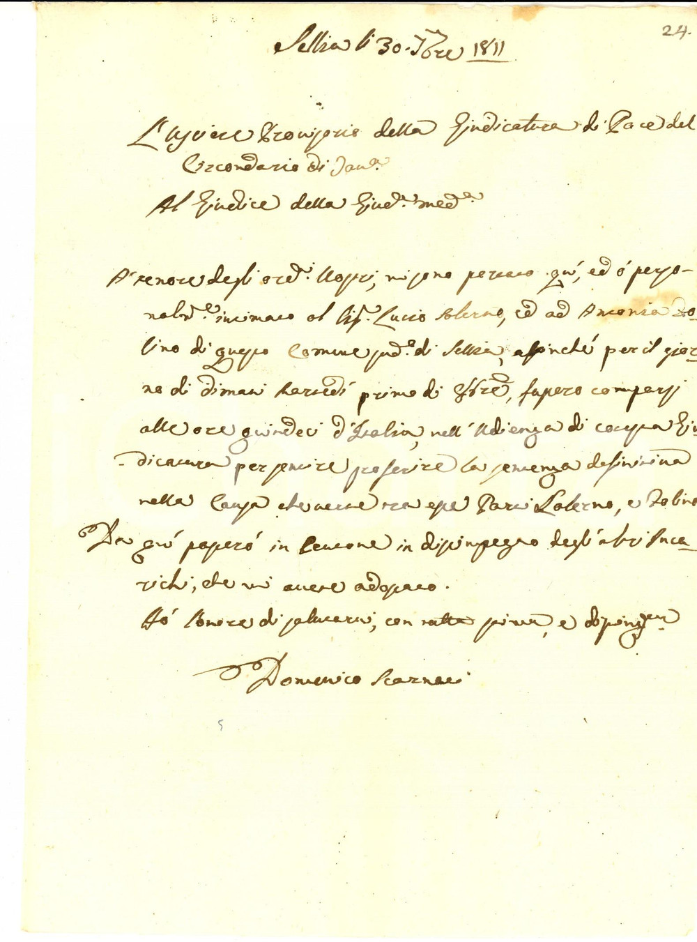 Documento originale, autentico 1811 SELLIA Citazione Lucio SALERNO e Antonia FOLINO per comparsa in udienza 1