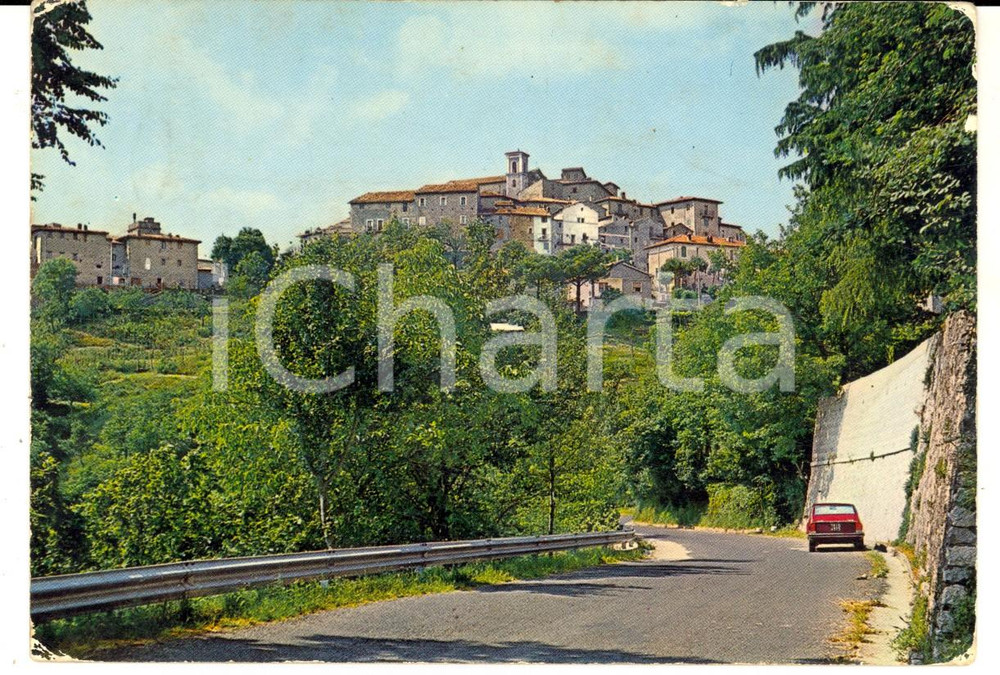 Cartolina originale da collezione 1982 POGGIO CINOLFO AQ Panorama Cartolina ANIMATA con automobile FG VG 1