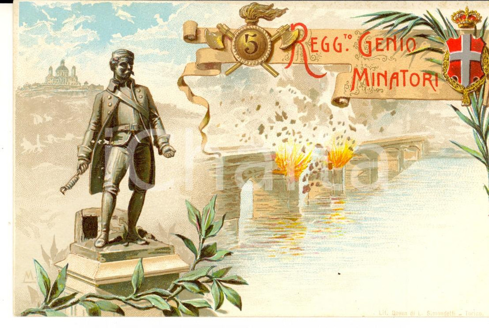 Cartolina originale da collezione 1900 ca REGIO ESERCITO 5Â° Reggimento GENIO Minatori Cartolina ILLUSTRATA FP 1