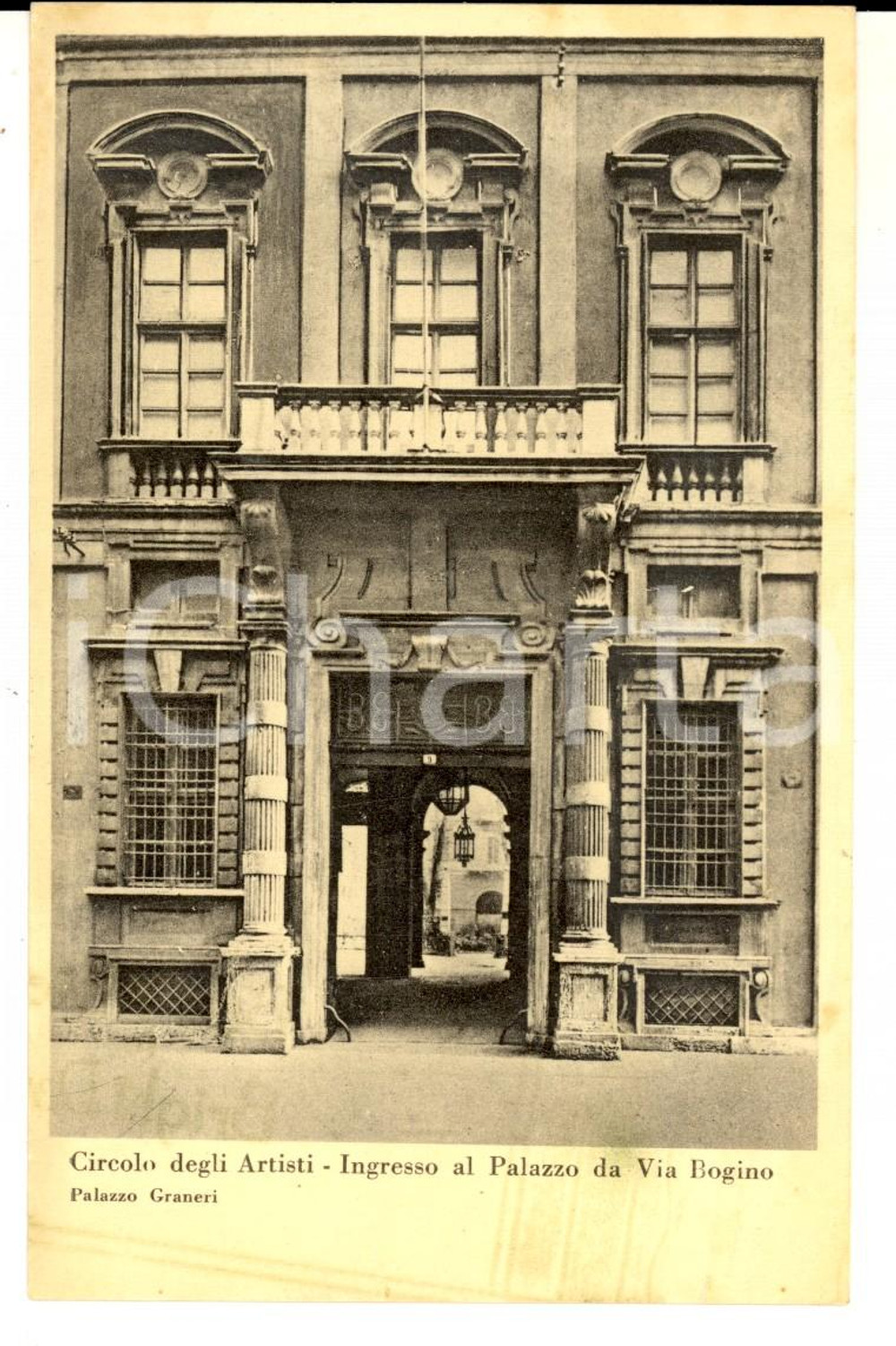 Cartolina originale da collezione 1930 ca TORINO Palazzo GRANERI Circolo degli Artisti  Ingresso Cartolina 1
