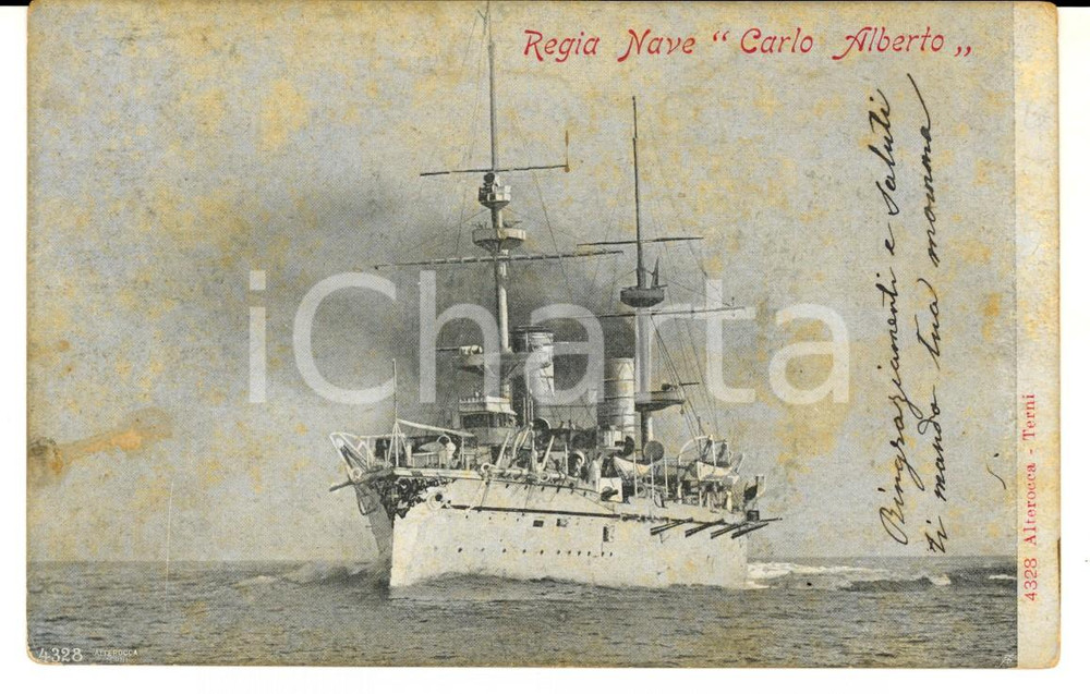 Cartolina originale da collezione 1900 ca MARINA MILITARE Regia Nave CARLO ALBERTO Cartolina FP VG 1