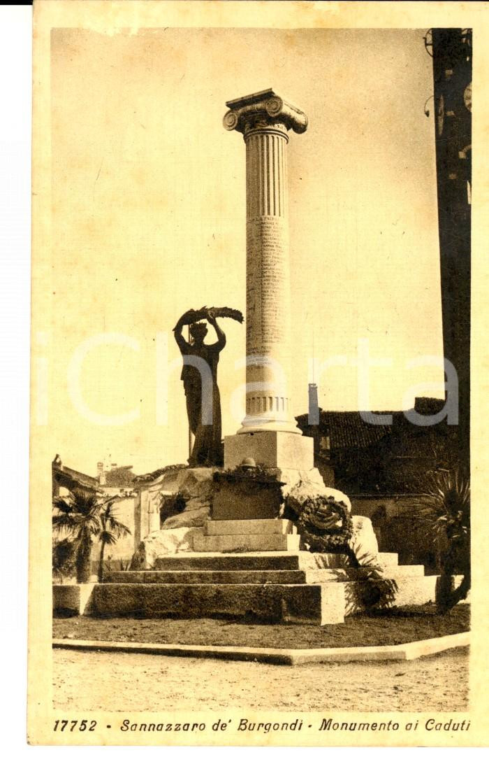 Cartolina originale da collezione 1942 SANNAZZARO DEI BURGONDI PV Monumento ai Cadui Cartolina FP VG 1