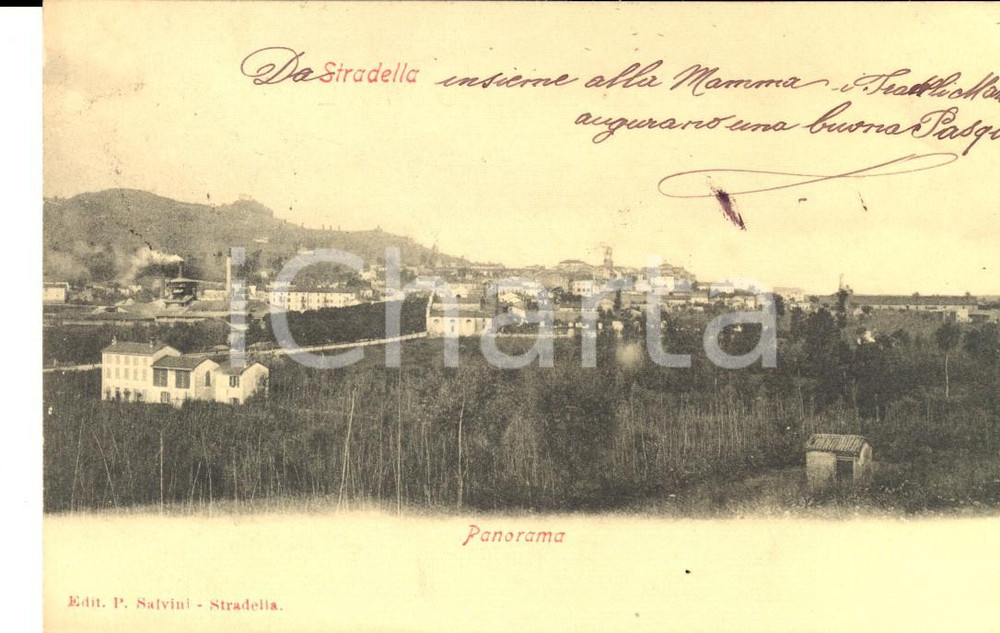 Cartolina originale da collezione 1904 STRADELLA PV Veduta panoramica del paese Cartolina postale FP VG 1