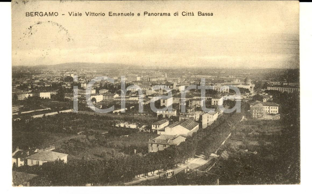 Cartolina originale da collezione 1920 BERGAMO SO Viale Vittorio Emanuele e CittÃ  Bassa Cartolina FP VG 1