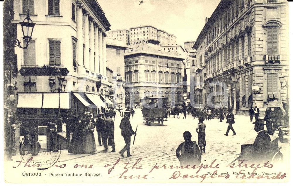 Cartolina originale da collezione 1906 GENOVA Piazza Fontane MAROSE Cartolina ANIMATISSIMA con carrozza FP VG 1