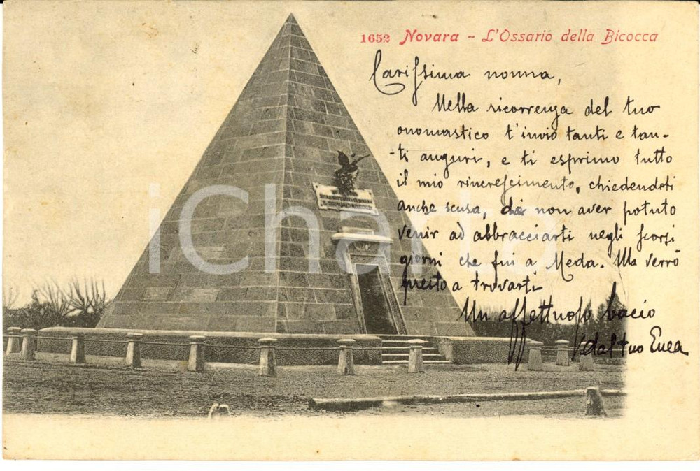 Cartolina originale da collezione 1905 NOVARA Ossario della BICOCCA Cartolina postale FP VG 1