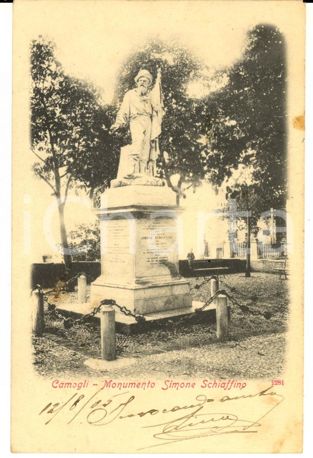 Cartolina originale da collezione 1905 CAMOGLI GE Monumento a Simone SCHIAFFINO Cartolina postale FP VG 1
