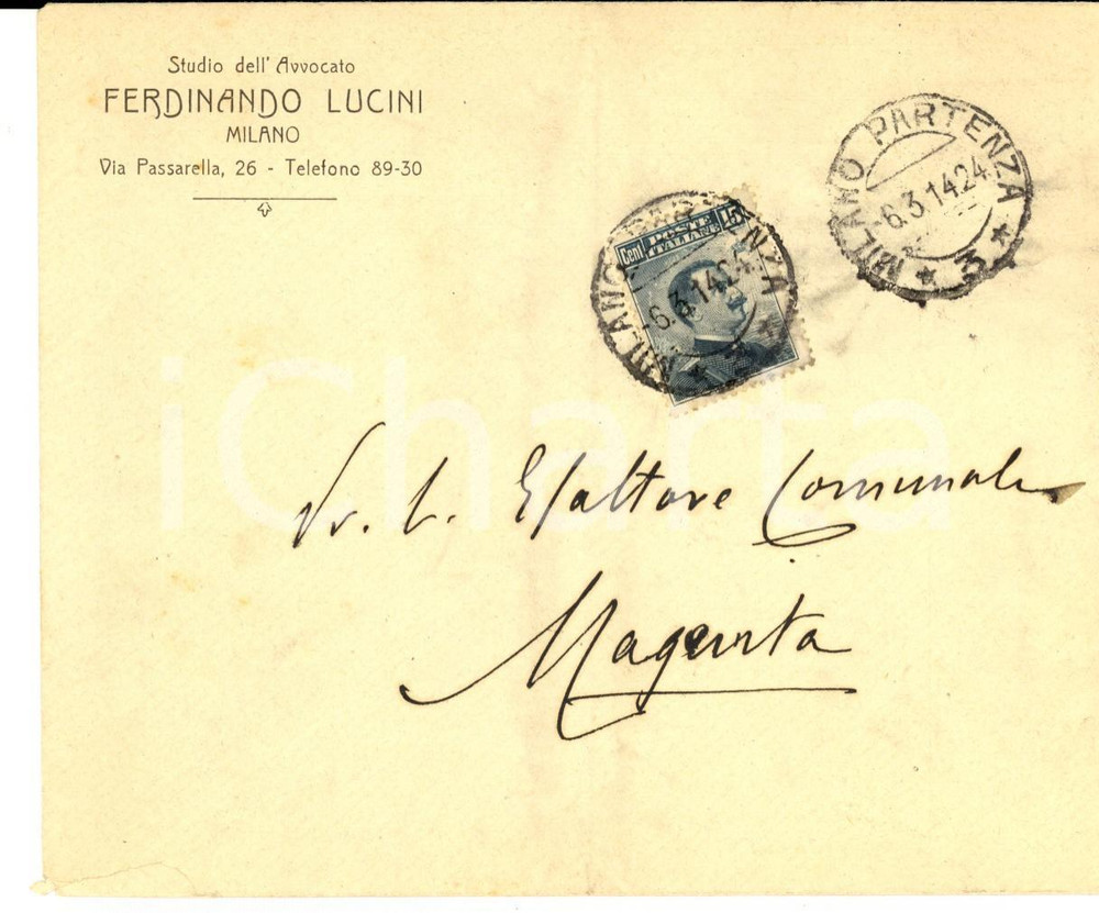 Materiale pubblicitario d’epoca 1942 MILANO STORIA POSTALE Avvocato Ferdinando LUCINI Busta intestata 15 cent. 1