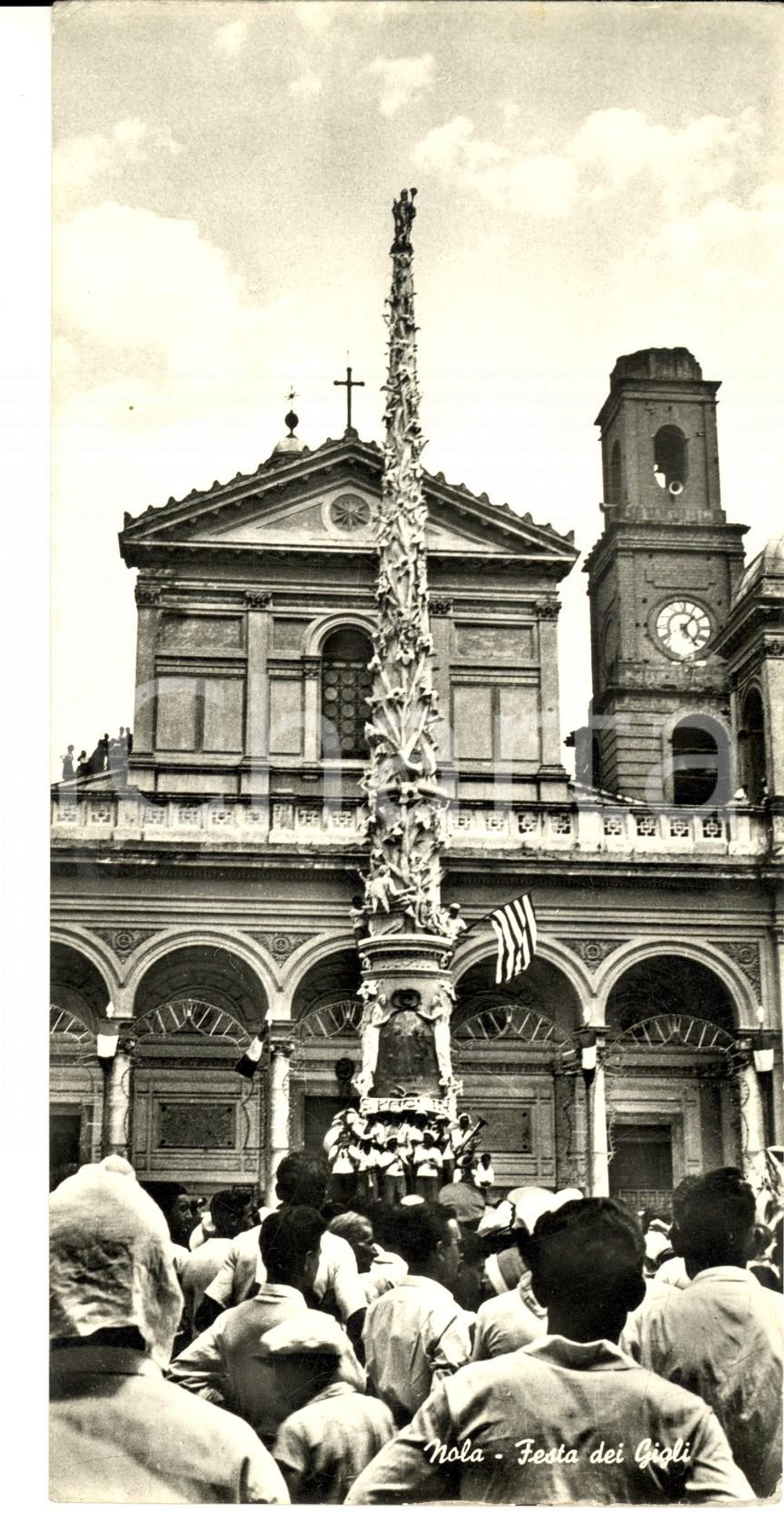Cartolina originale da collezione 1950 ca NOLA NA Festa dei Gigli Cartolina postale ANIMATA 10x21 cm 1