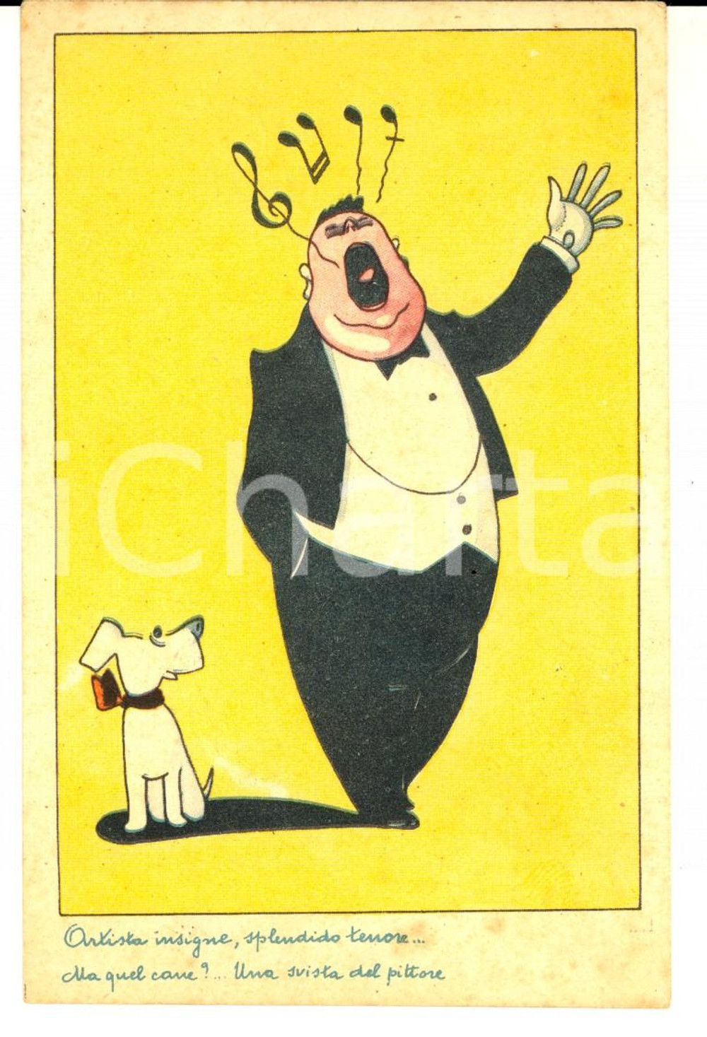 Cartolina originale da collezione 1942 COSTUMI Splendido tenore con il cagnolino Cartolina illustrata FP NV 1