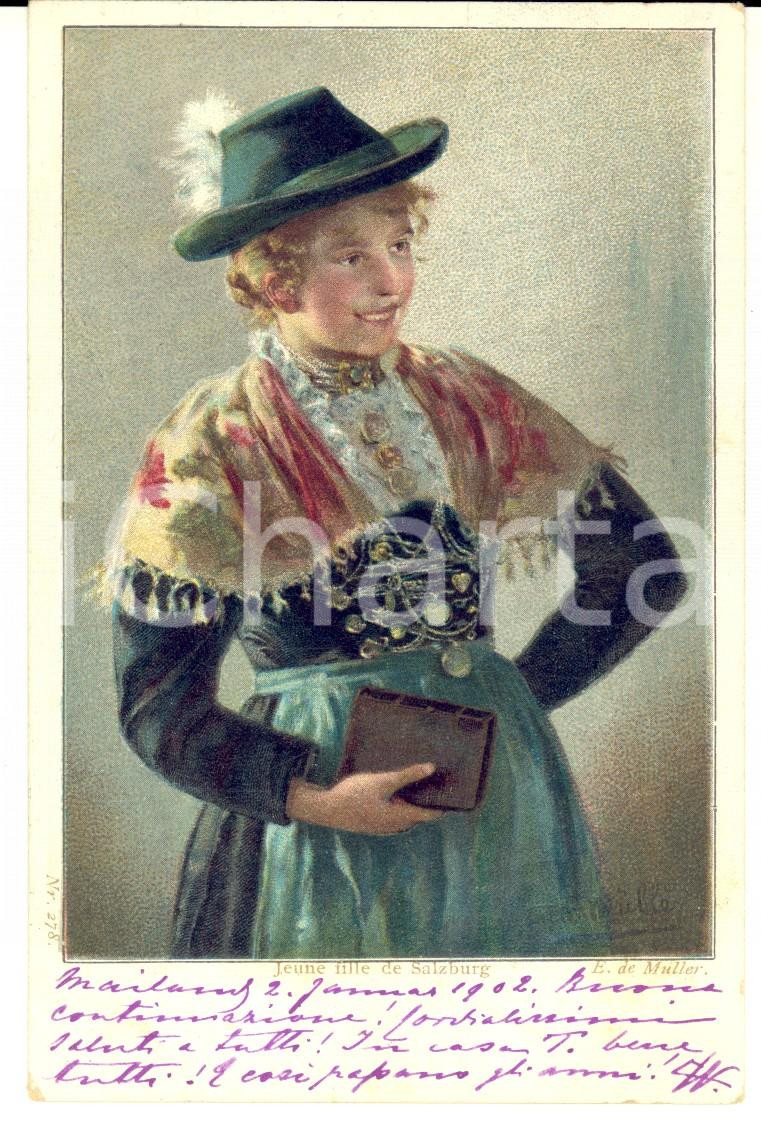 Cartolina originale da collezione 1902 COSTUMI AUSTRIA SALISBURGO Ritratto di ragazza Cartolina illustrata FP VG 1