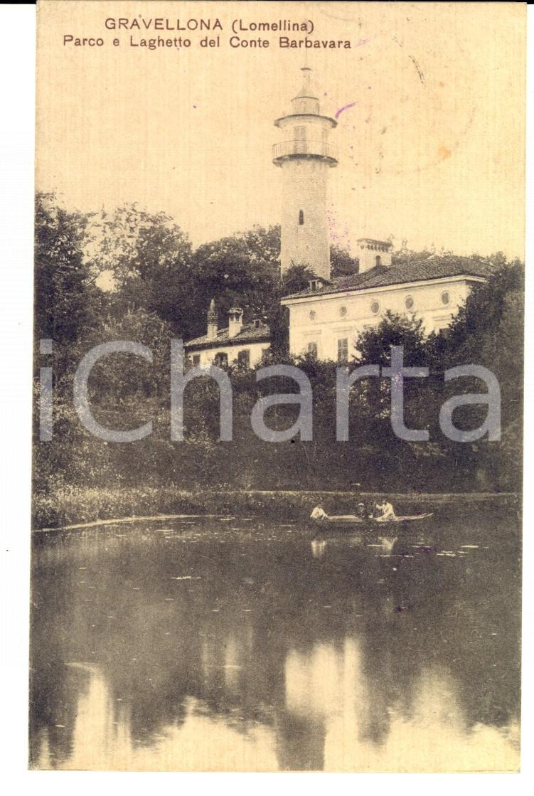 Cartolina originale da collezione 1919 GRAVELLONA LOMELLINA PV Parco e laghetto del conte BARBAVARA 1
