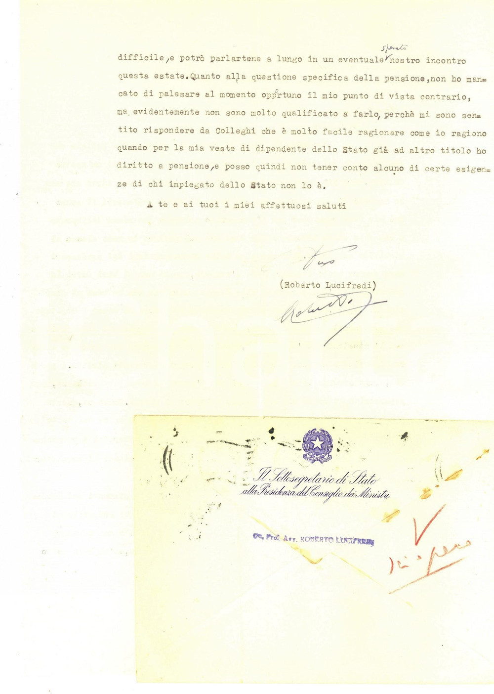 Autografo originale 1955 ROMA Roberto LUCIFREDI contro lo sciopero dei professori Autografo 1