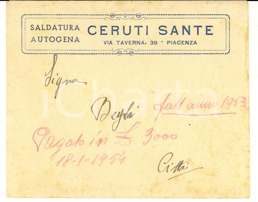 Oggetto da collezione cartaceo 1950 ca PERUGIA Sante CERUTI saldatura autogena Busta intestata 1