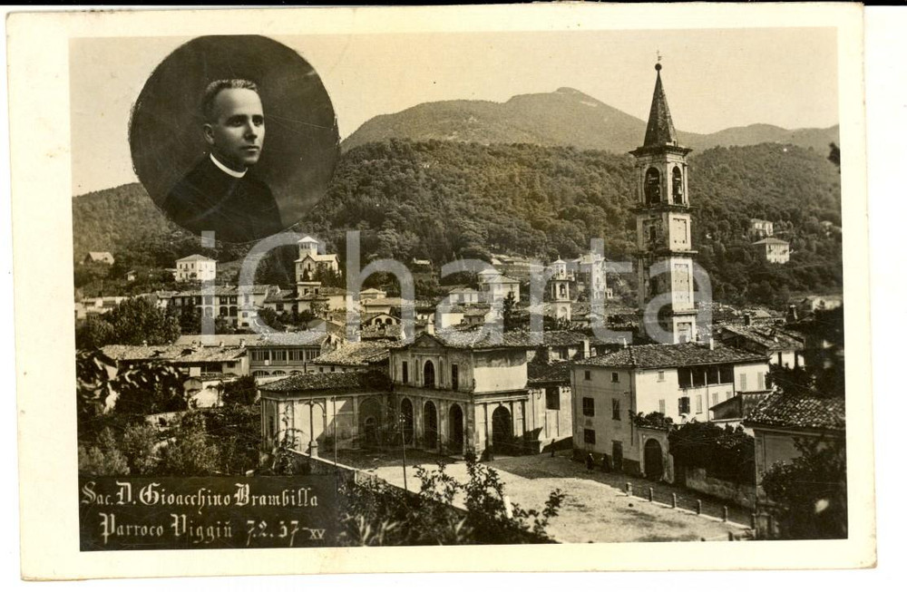 Cartolina originale da collezione 1937 VIGGIU  VA Veduta con ricordo don Gioacchino BRAMBILLA Cartolina 1