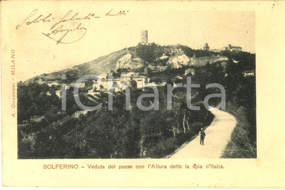 Cartolina originale da collezione 1903 SOLFERINO MN Veduta del paese con la spia d Italia Cartolina FP VG 1