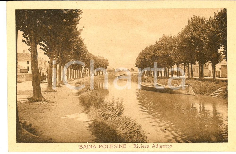 Cartolina originale da collezione 1920 ca BADIA POLESINE RO Riviera ADIGETTO Cartolina ANIMATA con barcaiolo 1