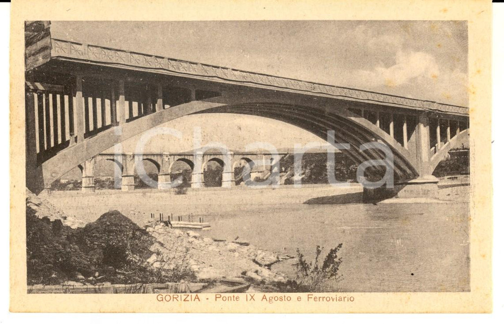 Cartolina originale da collezione 1920 ca GORIZIA Ponte IX Agosto e Ferroviario Cartolina postale FP NV 1