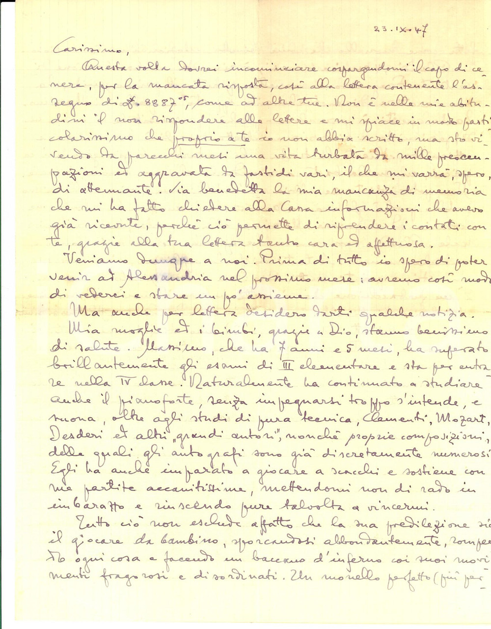 Autografo originale 1947 TORINO Ettore DESDERI lamenta la mancata carriera della moglie AUTOGRAFO 1